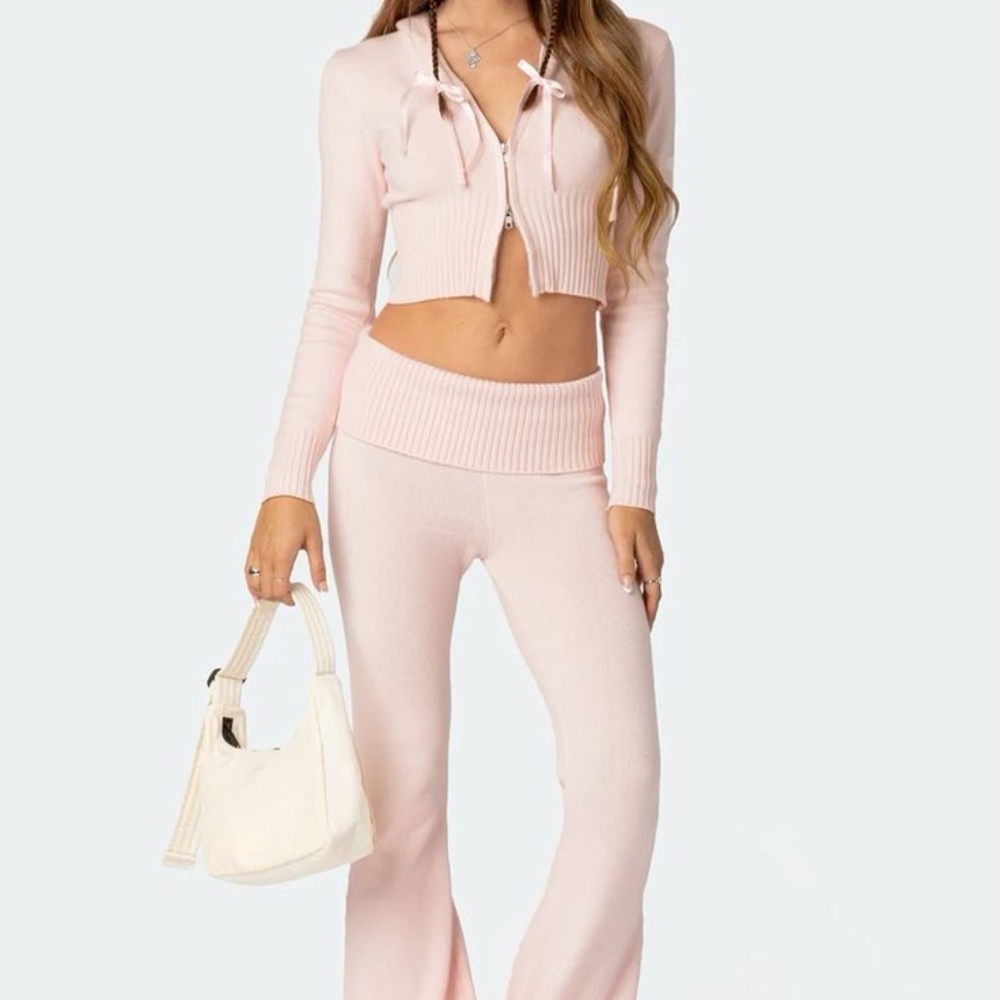 EDIKTED Pink Desiree flare bottom and zip up long sleeve